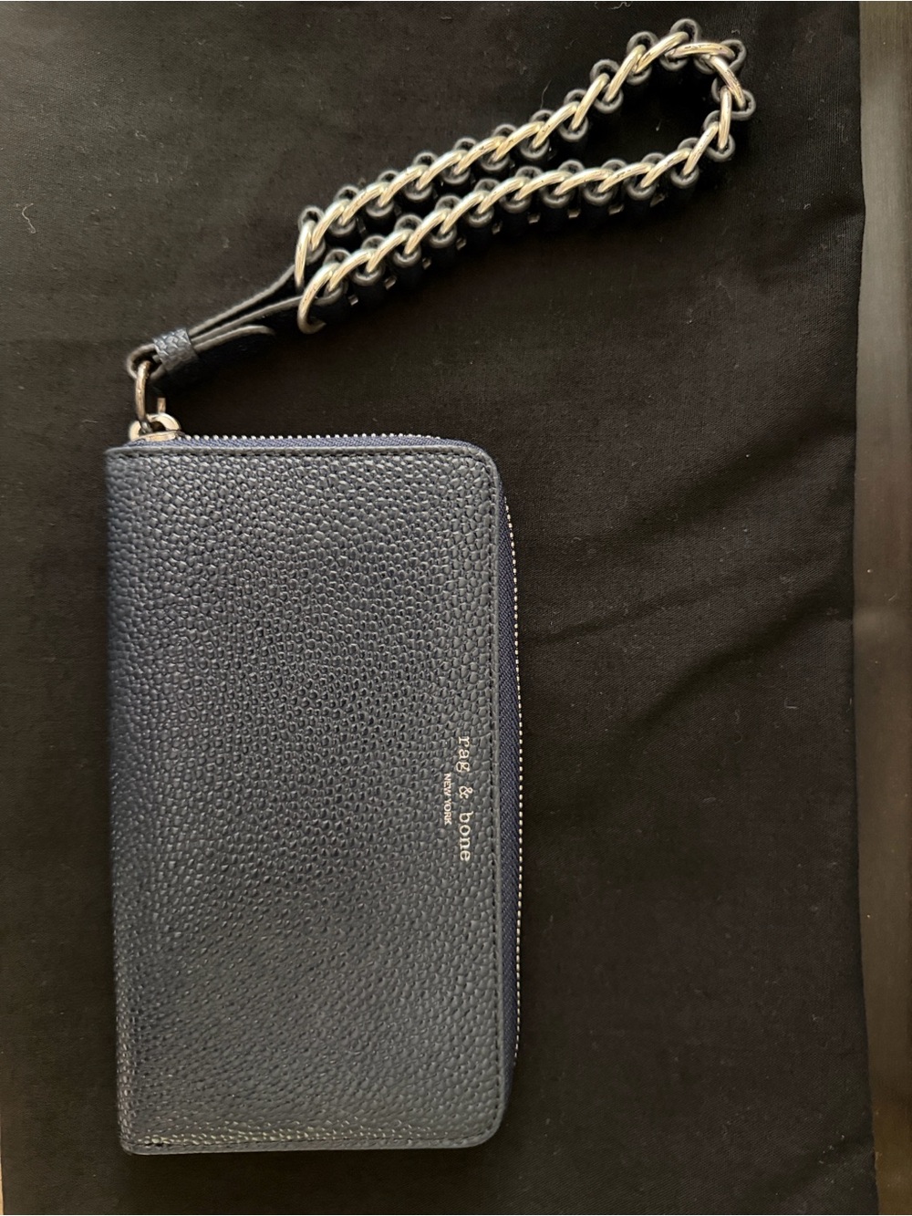 rag & bone Navy Blue Leather Chain Wristlet Clutch
